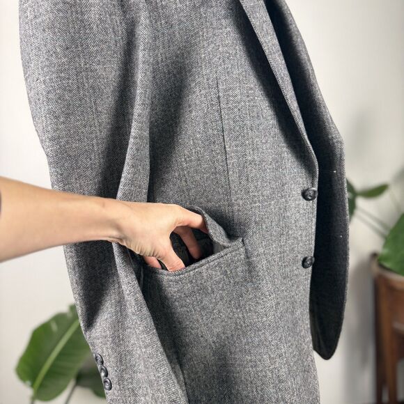 Vintage 80s Wool Herringbone Blazer Gray Oversized Menswear Jacket | Adams Row - Picture 13 of 16